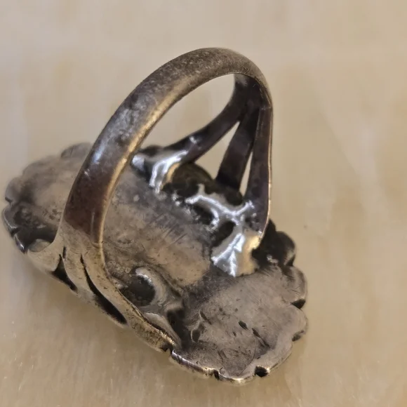 Vintage Green Turquoise Native American Silver Sterling Ring Size 6.5 - Picture 4 of 10